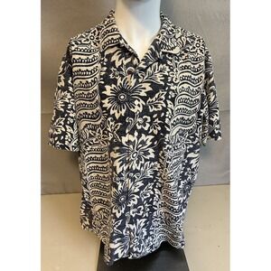 Polo Ralph Lauren Shirt Mens XL Blue Floral Linen Hawaiian Short Sleeve Bonnard
